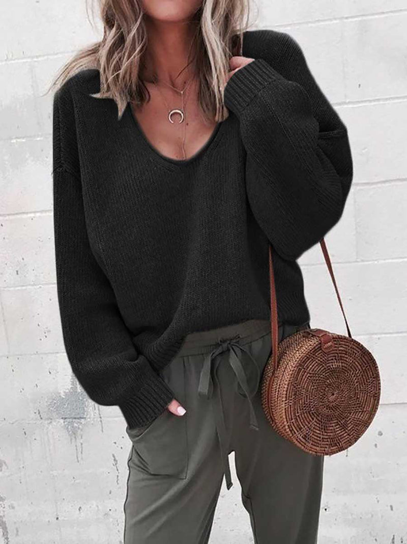 V-neck long sleeve sweater knit