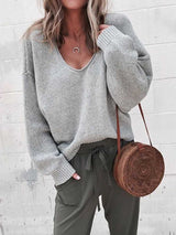 V-neck long sleeve sweater knit