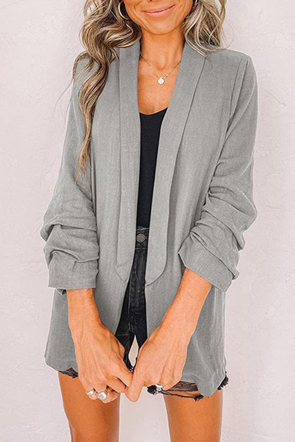 Plain Lapel Cardigan Faux Pocket Blazer