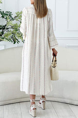 Kaftan Summer Beige Striped Pattern V-Neck Bell Sleeve Dress