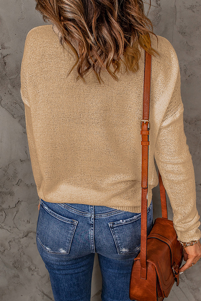 White Solid Drop Shoulder Pullover Sweater