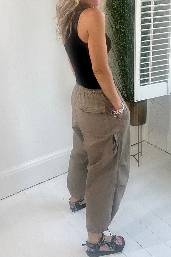 Street Style Drawstring Elastic Waist Pocketed Cargo Pants