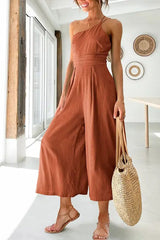 Sexy Sling Waist Pocket Straight Sleeveless Jumpsuit