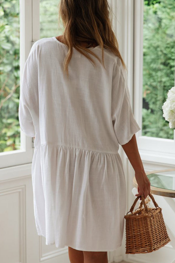 ルーズボタンコットンスラブビーチカバーアップ