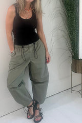 Street Style Drawstring Elastic Waist Pocketed Cargo Pants