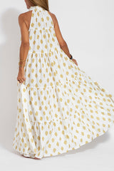 Boho Loose Gold Print Flowy Resort Dress