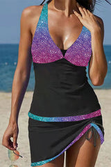 Leopard Front Drawstring Tankini Set