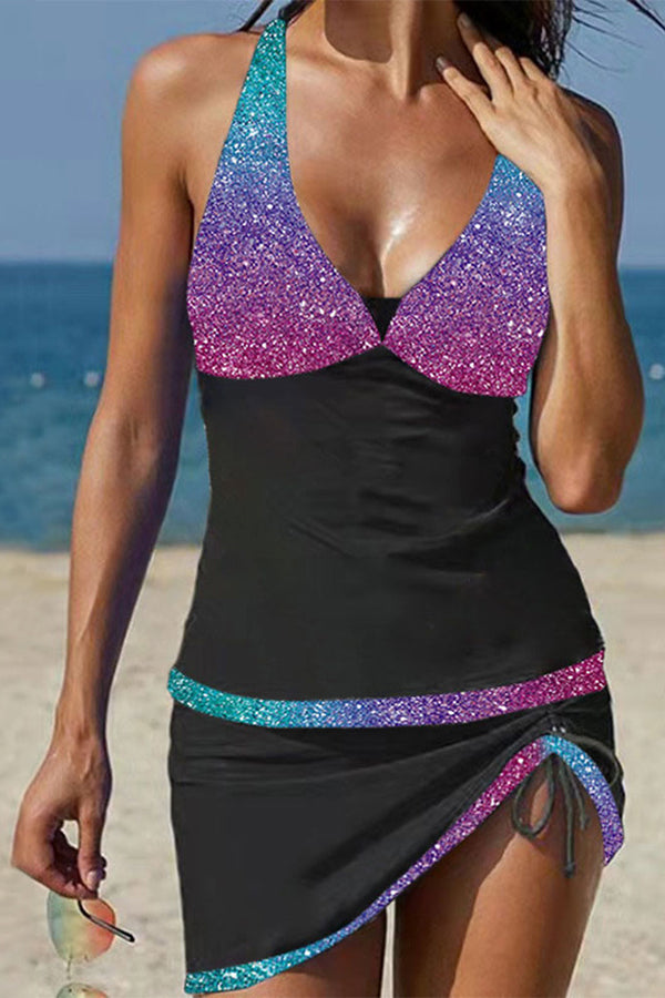 Leopard Front Drawstring Tankini Set