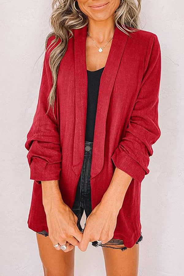 Plain Lapel Cardigan Faux Pocket Blazer