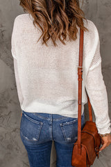 White Solid Drop Shoulder Pullover Sweater