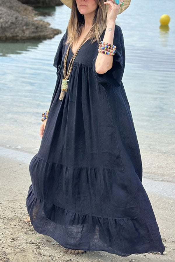 MIRA v-neck paneled maxi dress