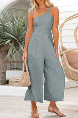 Sexy Sling Waist Pocket Straight Sleeveless Jumpsuit