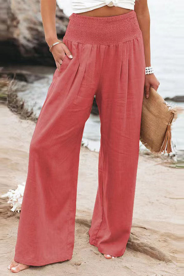 Fresh Air Linen Blend Pocketed Smocked Pants