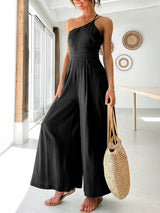 Sexy Sling Waist Pocket Straight Sleeveless Jumpsuit