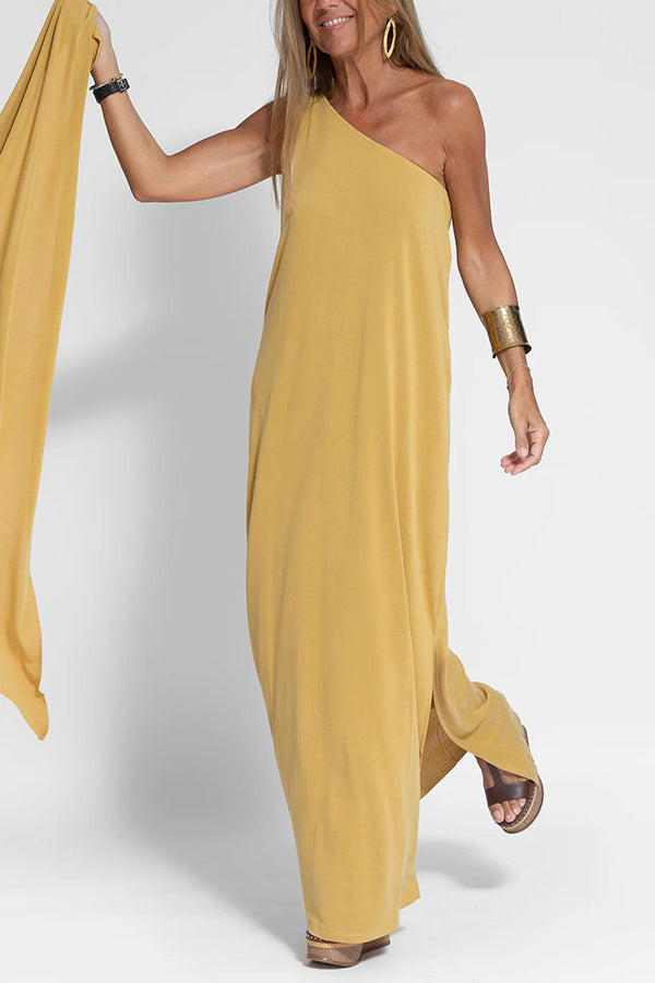 Flawless and Free One Shoulder Relaxed Slit Maxi Dress