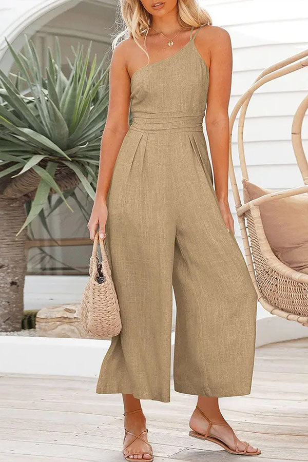 Sexy Sling Waist Pocket Straight Sleeveless Jumpsuit