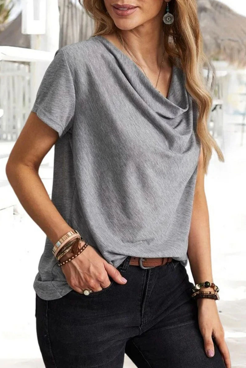 Gray Plain Drape Short Sleeve Casual T Shirt