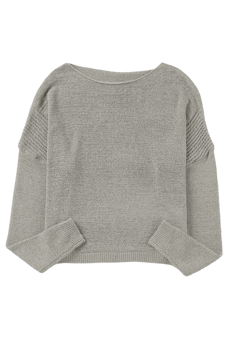 White Solid Drop Shoulder Pullover Sweater