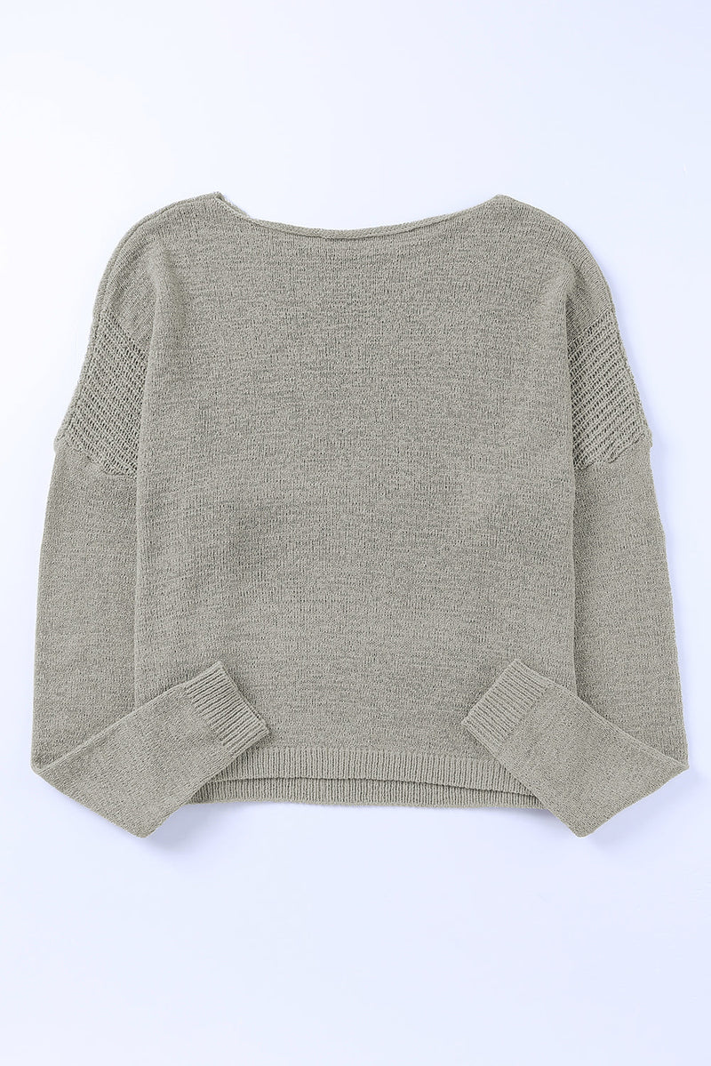 White Solid Drop Shoulder Pullover Sweater