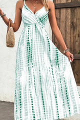 Printed V-neck With Suspenders Maxi Dress