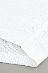 White Solid Drop Shoulder Pullover Sweater