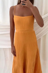 Women's Tube Top Slim High Waist Sling Knitted Dress Seaside Vacation Pleated Long Skirt